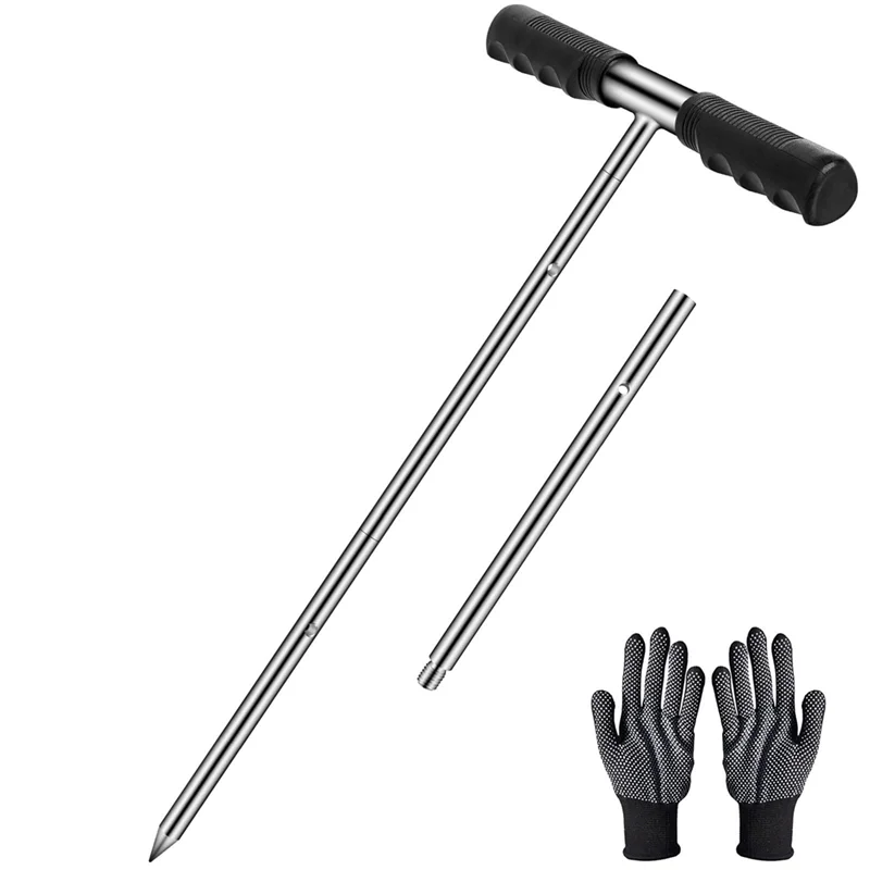 Solid Stainless Steel Soil Probe Rod, Adjustable 17-32-48 Inch, Septic Tank Probe Rod, Ground Probe With T-Handle-New