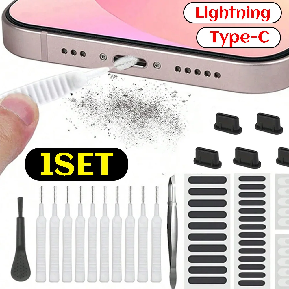 

Anti-Dust Mesh Dust Plug Cleaning Kit Dustproof Net Sticker for IPhone 17/16/15 Type-C Phone Cleaning Kit with Brush/Tweezer