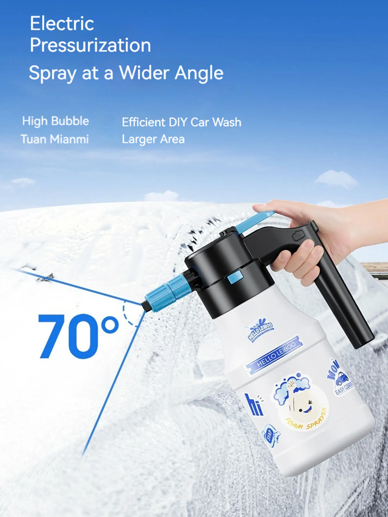 1.5L Electric Foam Sprayer Powerful Foaming Pump for Car Wash Auto Wash Foam Spray Bottle USB Rechargeable Car Cleaning Tools