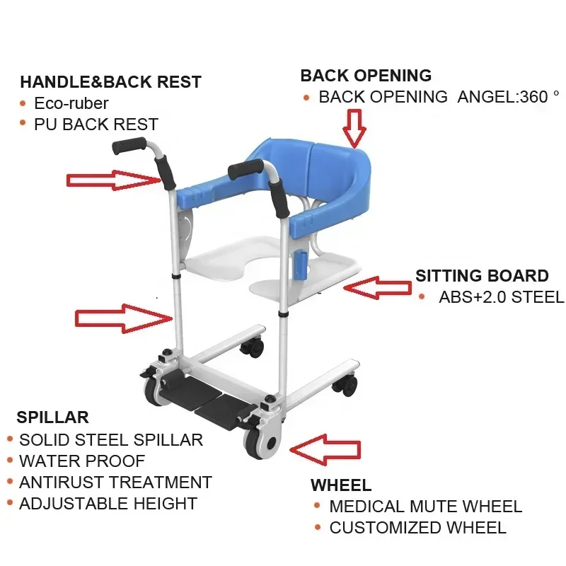 Hot salescross-borderVersion Bedside Disabled Multifunction Chair Wheeled Shower Bath Easy to Clean