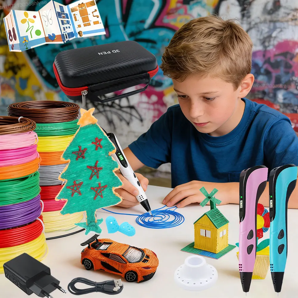 Caneta de Impressão 3D para Crianças com Tela LED, Filamento PLA Colorido, Adaptador de Energia e Caixa de Armazenamento, Presente de Natal ou Aniversário para Meninos e Meninas
