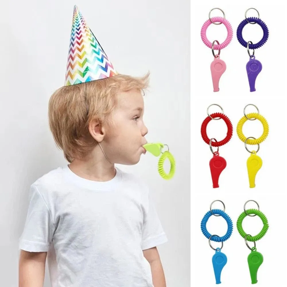 10Pcs Loud Crisp Sound Spring Wristband Whistle Plastic Colorful Sport Whistle Stretchable Emergency Referee Whistle