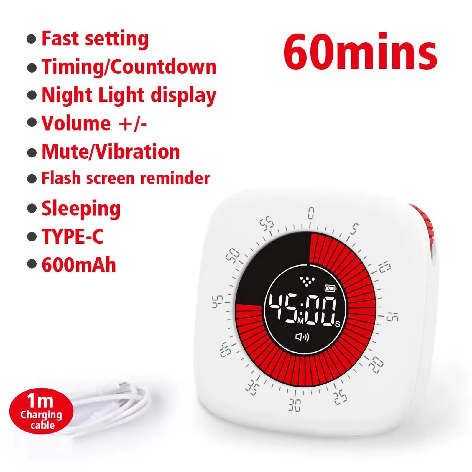 Visual Timer Mute Time Manager Self Discipline Alarm Clock Portable Rechargeable Model Digital Timer Study Special Alarm Clock