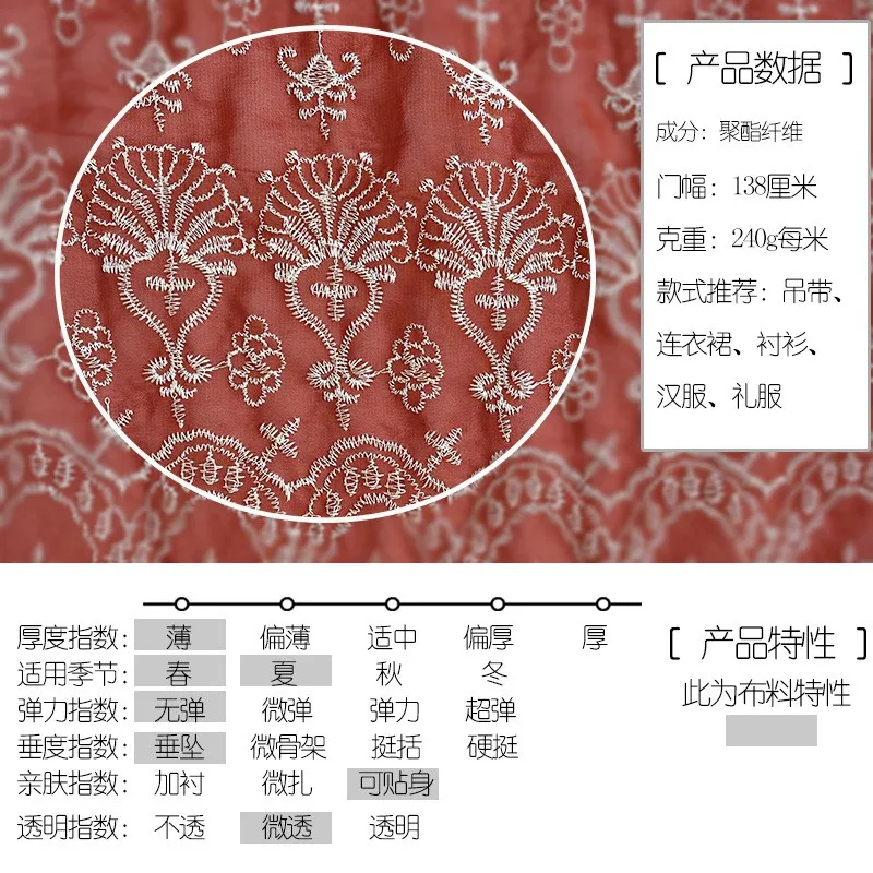 Jacquard Eugene gauze fiber fabric micro-skeleton Hanfu evening dress shirt high-end custom embroidered chiffon