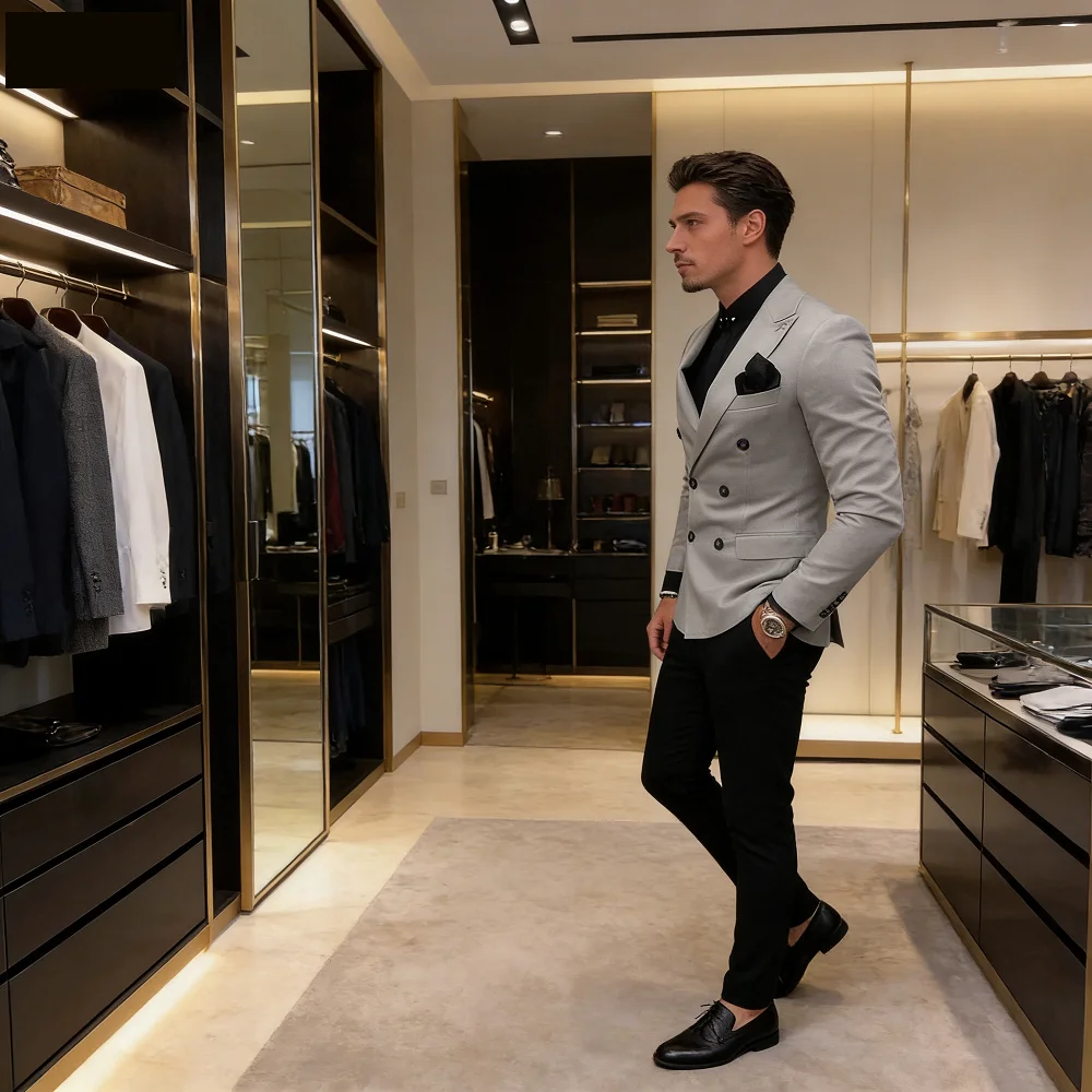 

High-Quality Slim Fit Men's Suit Set with Notched Lapel Blazer And Pants 2-Piece Wedding Guest Formal Business Attire