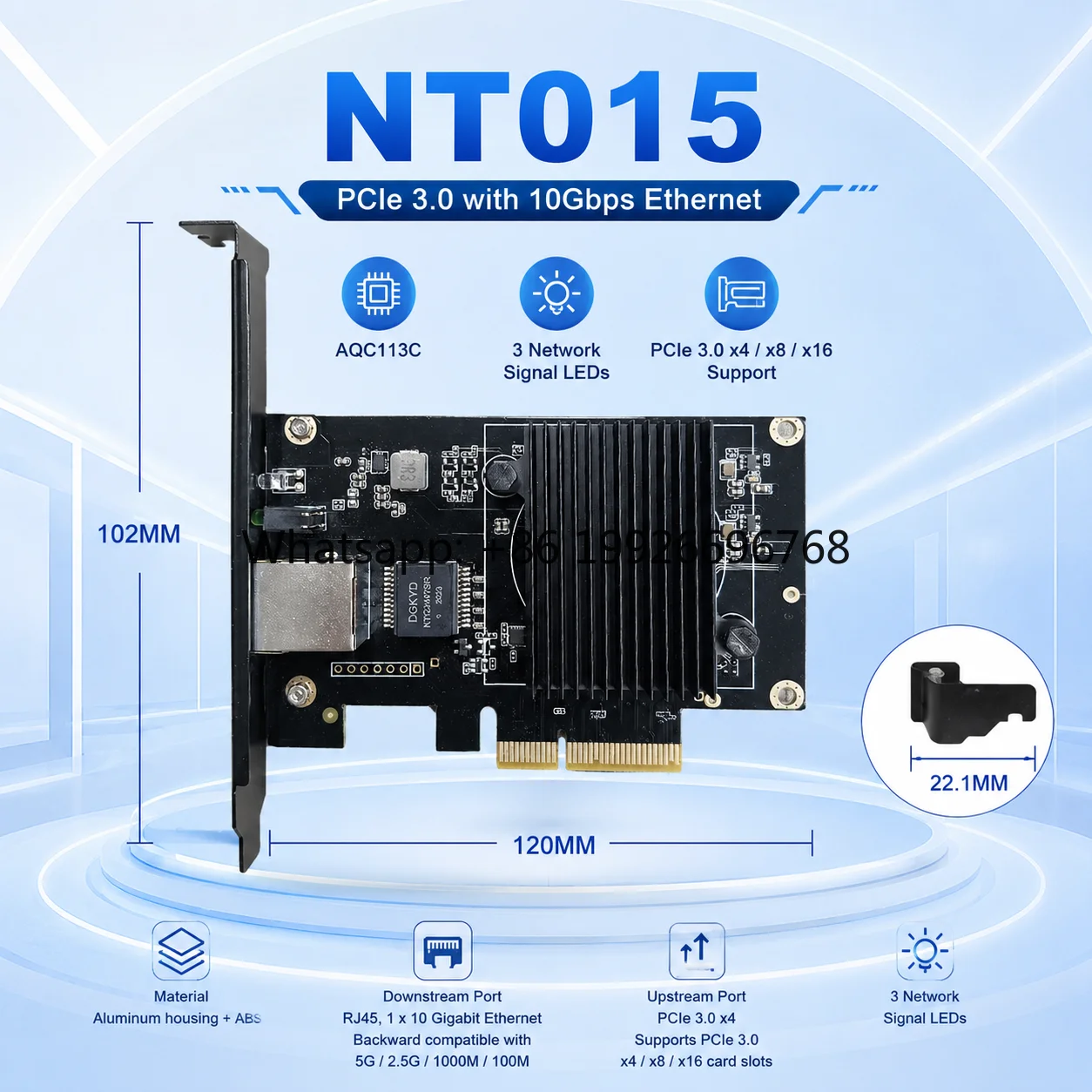 PCIe 3.0 X4 10G Ethernet Network Card AQC113C RJ45 Adapter 10Gbps NIC for  Server Workstation Low Profile