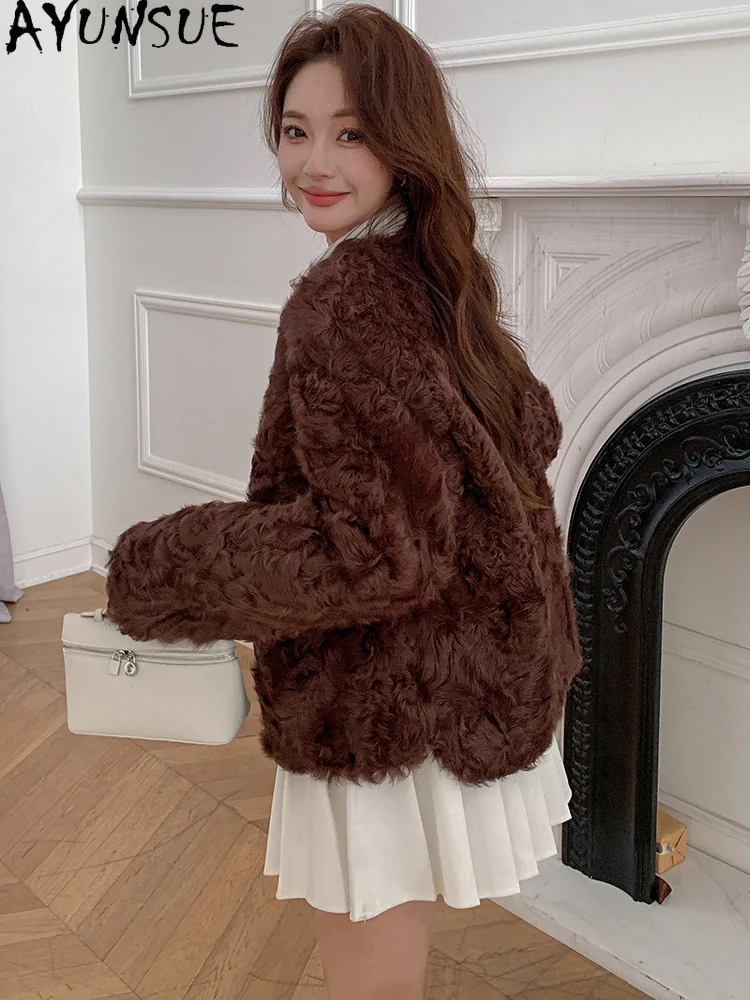 AYUNSUE Futro Damskie Prawdziwa Wełna Zimowe Ubrania 2025 Koreańska Moda Kożuch Owczany Kurtka Damska Пальто Женское Nowości w Płaszcach