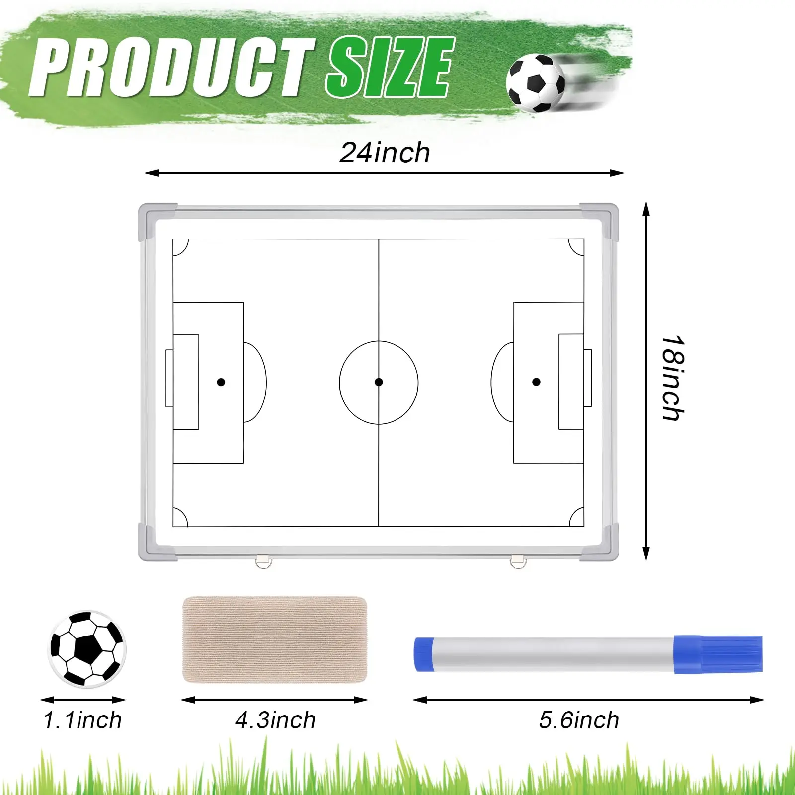 24インチ x 18インチ 磁気サッカーコーチングホワイトボード 両面ドライイレースボード ポータブル戦術クリップボード 競技用装備