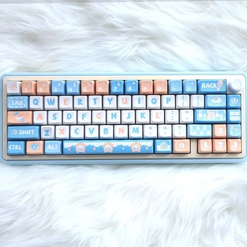

Синие колпачки для клавиш Seaside Duck, оригинальные колпачки для клавиш 6,25U MDA Profile PBT для механической клавиатуры, индивидуальные колпачки для ключей Kawaii на заказ