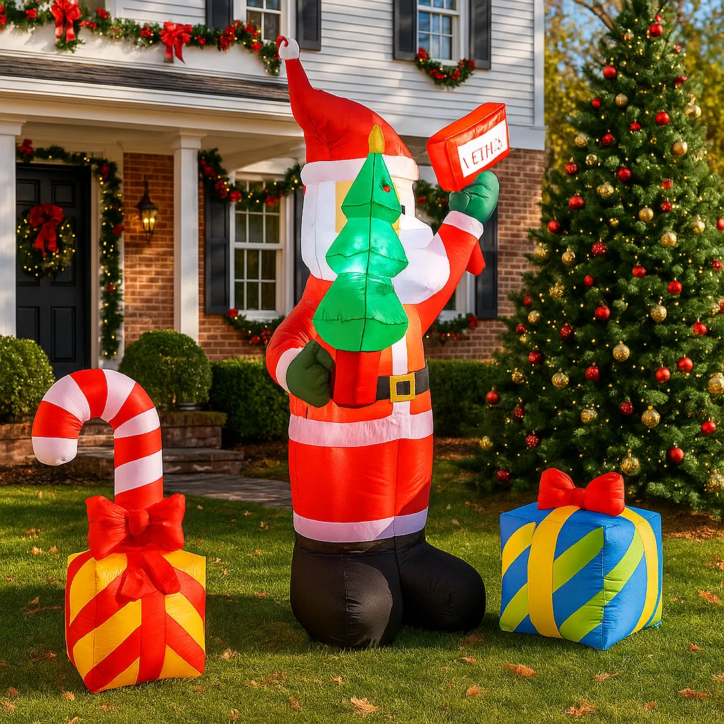 6FT Christmas Decorations Inflatable Holding Tree Santa Claus Welcome Toys Home Yard Xmas Ornaments LED Decor Christmas Suppli