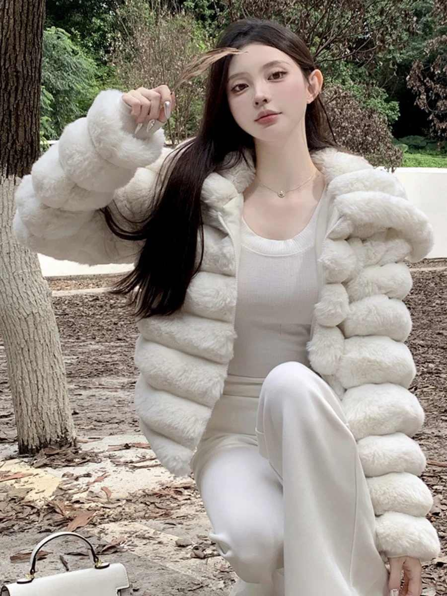 

Ele Faionable Fur Coat Sle с воротником-молнией, универсальная утягивающая верхняя одежда, пальто для женщин, прямой крой, зима 2025