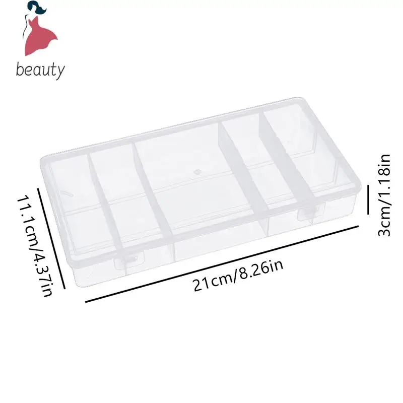 Caja de almacenamiento de herramientas de extensión de pestañas transparente con cubierta rectangular Vertical, soporte de pinzas de pegamento, organizador de maquillaje, 5 rejillas