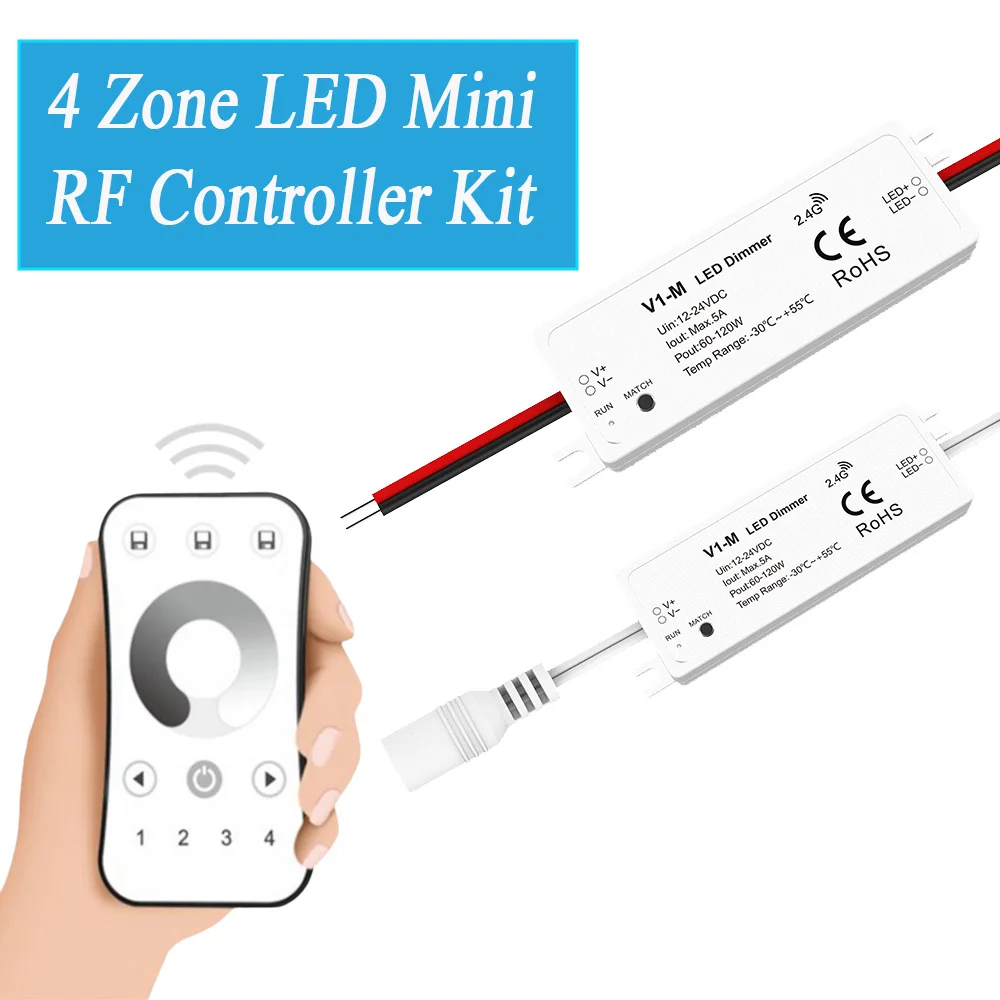 4 Zone Mini RF LED Dimmer Controller 1Channel Single Color DC12V 24V Smooth Dimming Switch With 2.4G Ultrathin Remote Control