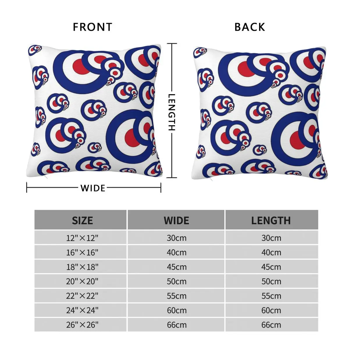 Mod Targets Square Pillowcase Polyester Linen Velvet Pattern Zip Decorative Bed Cushion Cover