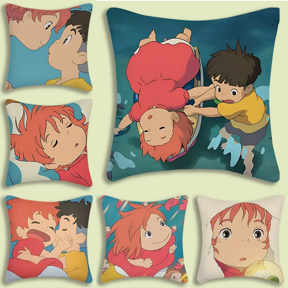 Cute Cartoon Ponyo Pillow Covers Cartoon Sofa Decorative Home Double-sided Printing Short Plush Cute Cushion Cover