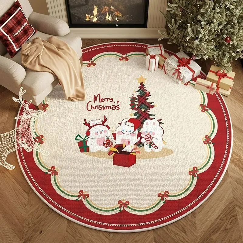 Alfombra circular navideña para sala de estar, decoración roja para árbol de Navidad, decoraciones festivas para dormitorio