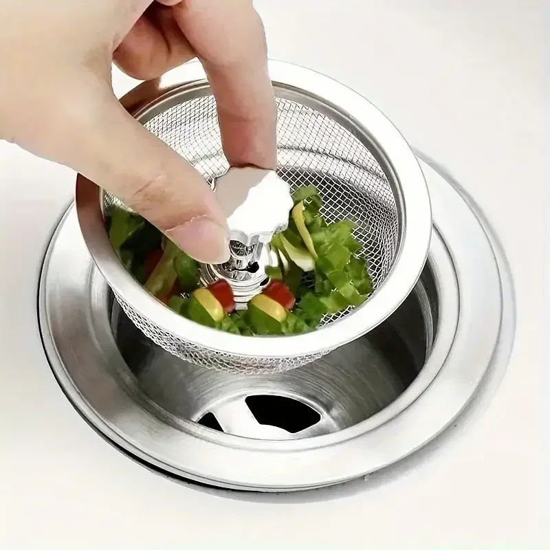 2 Pcs Kitchen Sink Strainer Set: Stainless Steel Mesh Filter, Handle & Stopper for Drain Basket, Perfect for Waste Hole