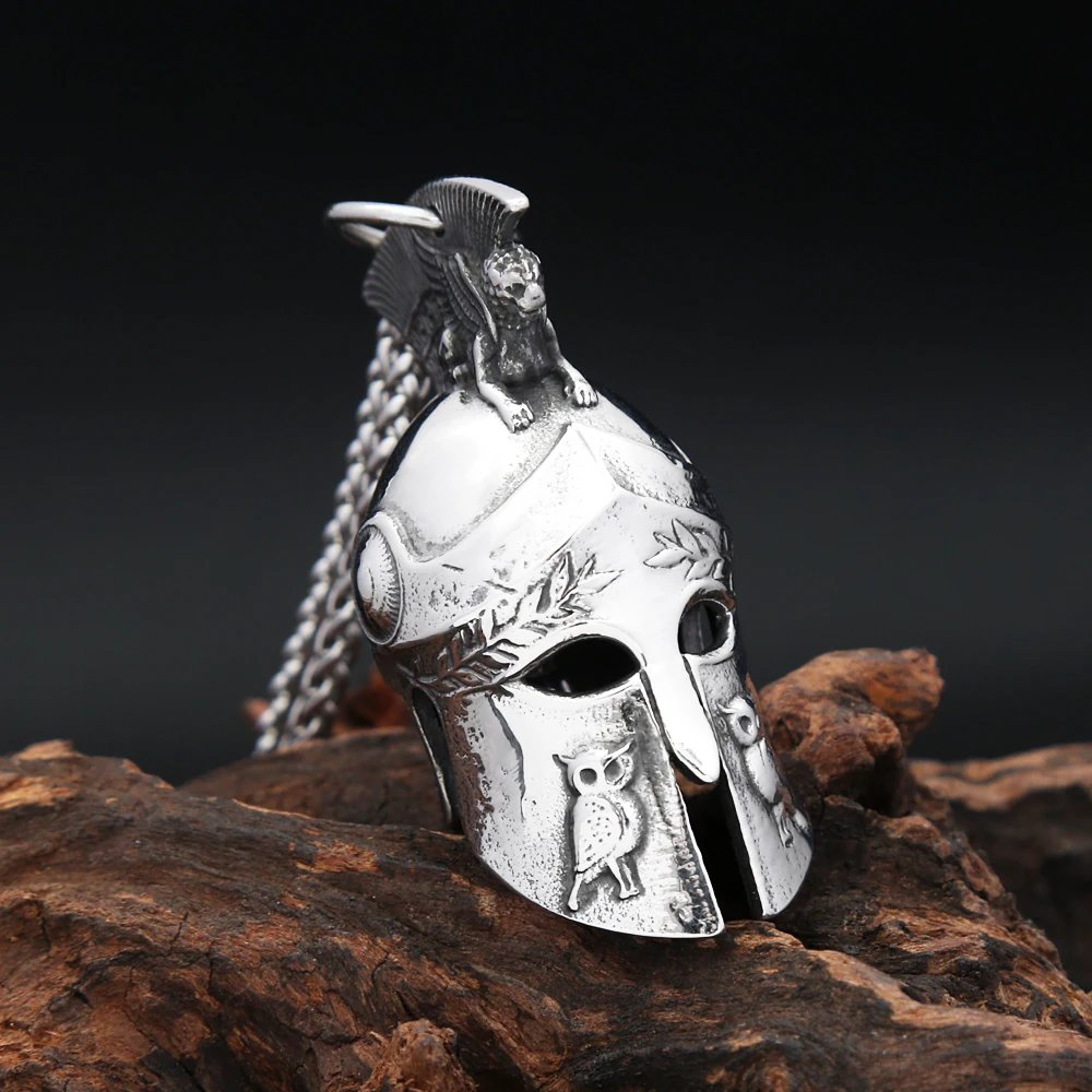 

Vintage Spartan Warrior Helmet Pendant Necklace For Men 316L Stainless Steel Punk Biker Bell Necklace Amulet Jewelry Accessories