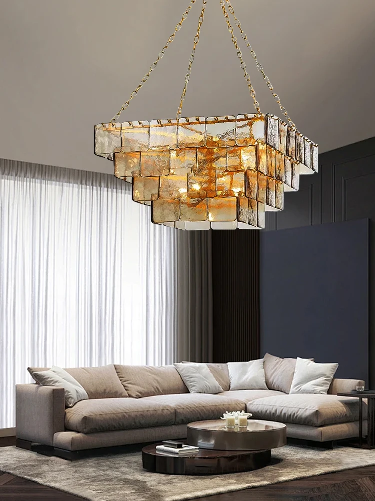 Imagem -04 - Gold Square Clear Glass Chandelier Decoração de Luxo para Casa Sala de Estar Candeeiros Suspensos Iluminação Grande Moderna Novo Design 2023