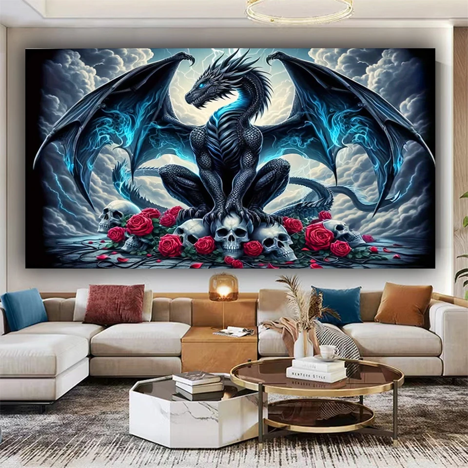 

Gothic Skeleton Rose Dragon Diamond Painting Kit - Full Diamond Mosaic Art DIY Cross Stitch Jewelry Craft Home Decor