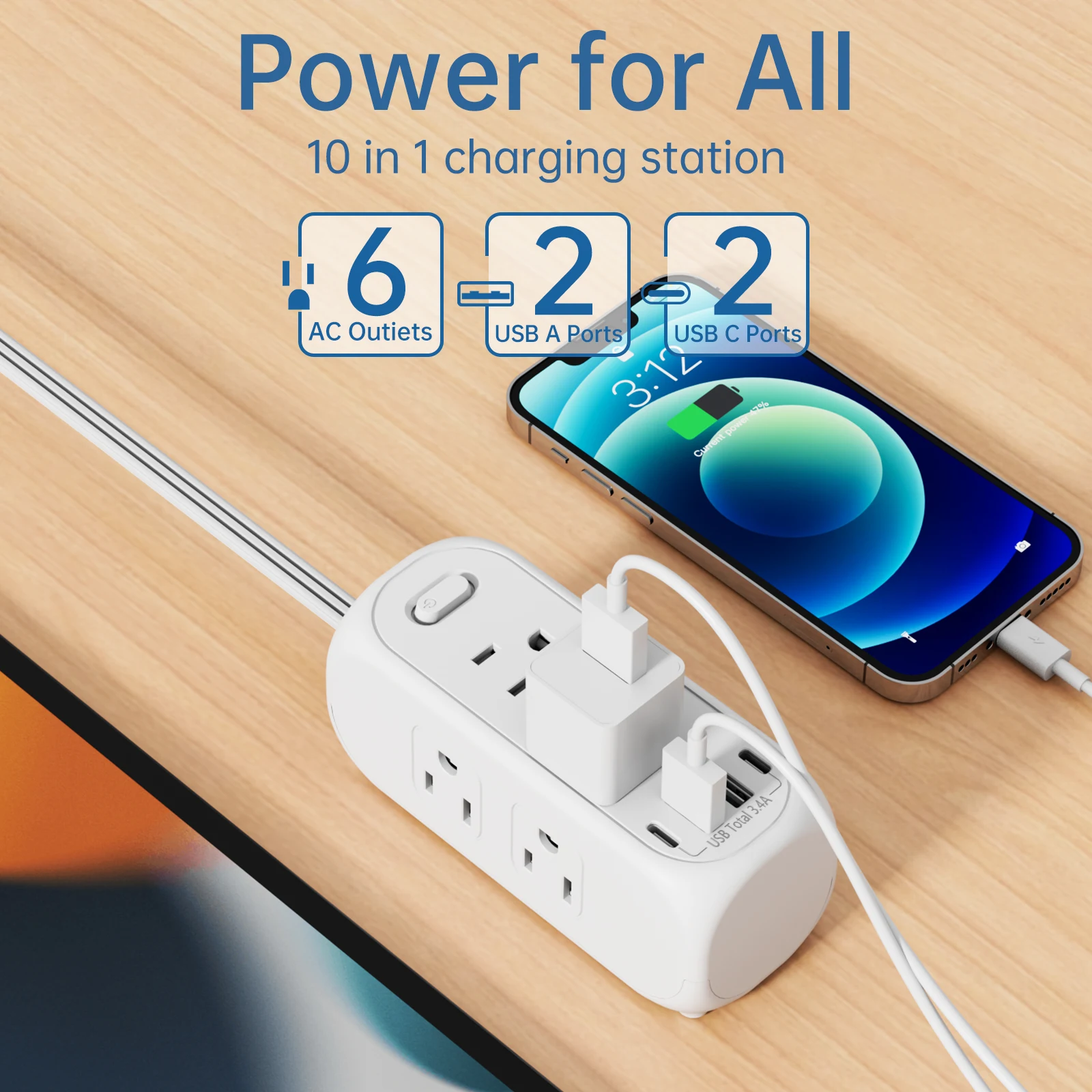 

10-in-1 multi-functional desktop charging station with USB-A/C fast charging interface for cruise, travel, office and home use