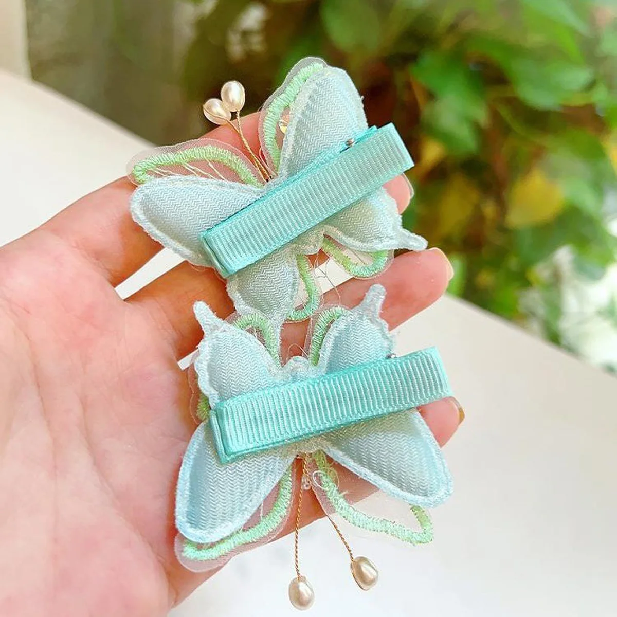 2pcs Embroidery Butterfly Hairpin Fairy Hair Clip Gauze Headdress Sweet Cute Princess Bangs Clip Hair Accessories for Children