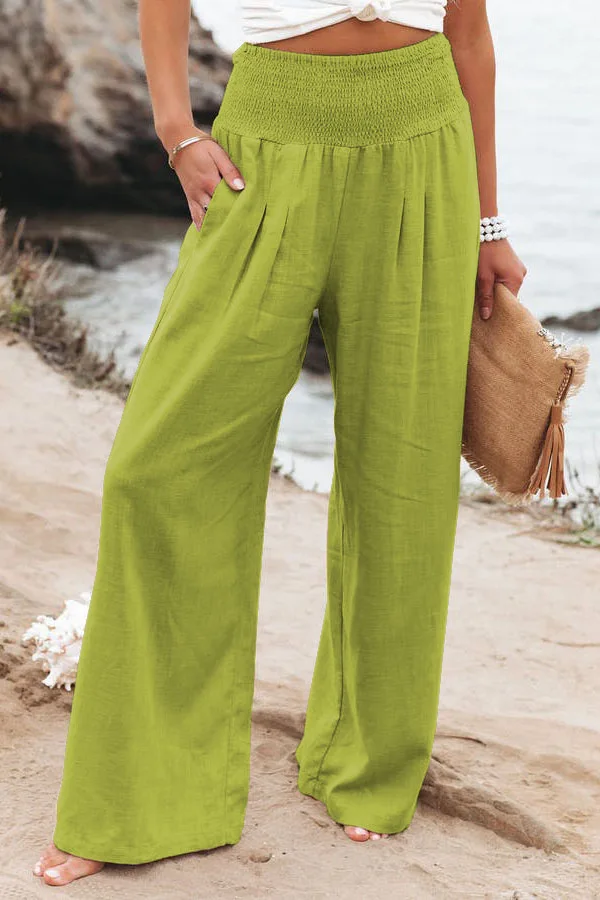 Casual damesbroek met trekkoord, middentaille, wijde pijpen op het strand, lente en zomer, Europese en Amerikaanse broek