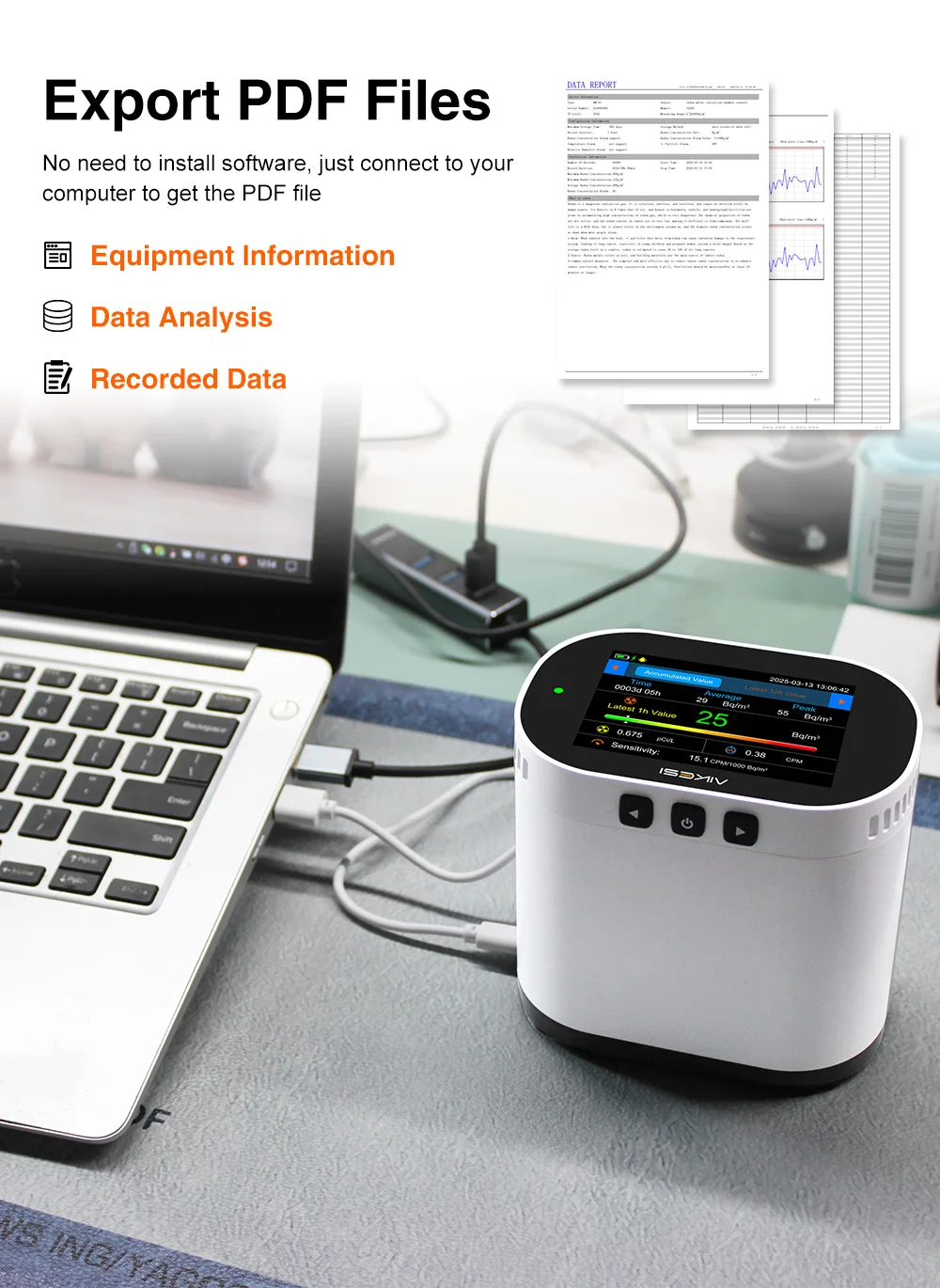 AIKESI RM-70 Rilevatore di radoni Camera di ionizzazione Sensore di allarme agli ioni pulsati Monitor della qualità dell'aria domestica Rilevatori di gas Smart