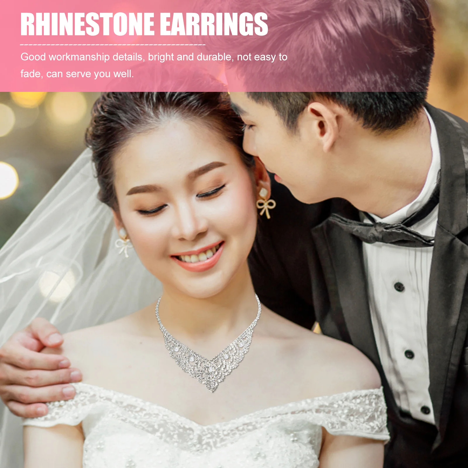 

1Set Fashion Pearl Rhinestone Earrings Necklace Set Bridal Wedding Party Jewelry for Women Statement Dangler Elegant Gift