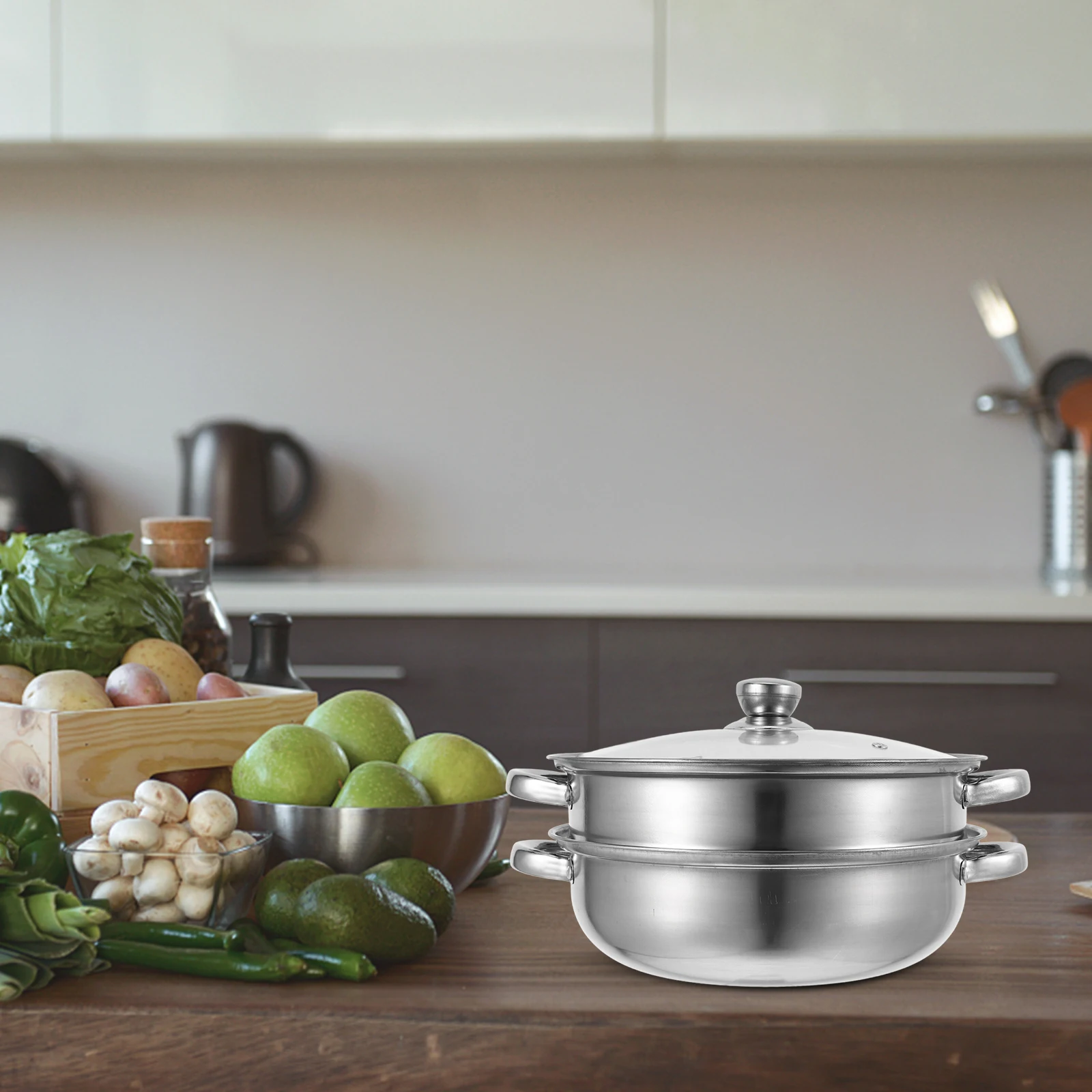

Stainless Steel Pot 28CM Double Layer Thickened H Solid Base Double Pot Multi Functional Steam Kitchen Set Cookware