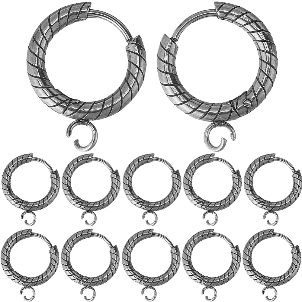 

12Pcs 201 Stainless Steel Hoop Earrings Findings with 304 Stainless Steel Pins Horizontal Loops Ring Stainless Steel Color