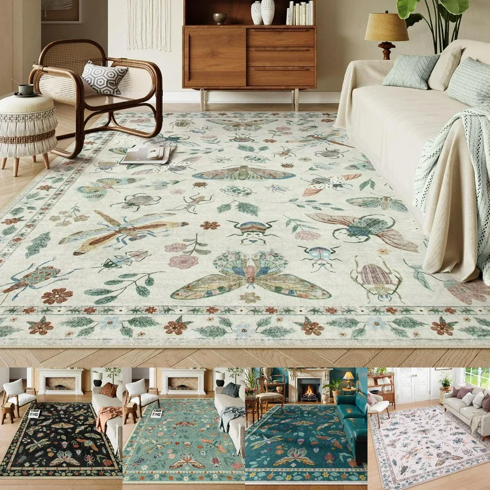 Green Moth Insect Plant Carpet for Bedroom Living Room Decor Lounge Balcony Soft Floor Mat Coffee Table Kitchen Dining Room Rug