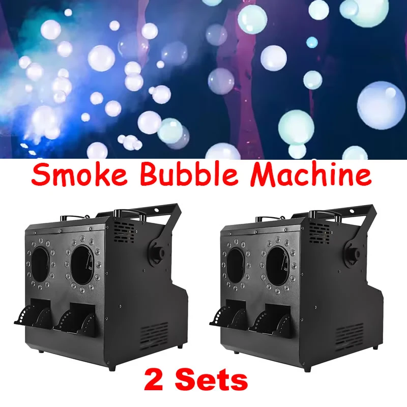 2PCS Smoke Bubbles Machine 1500W Two Holes LED Bubble Machine Wedding Party DMX 512 Control for DJ Disco Stage Special Effect