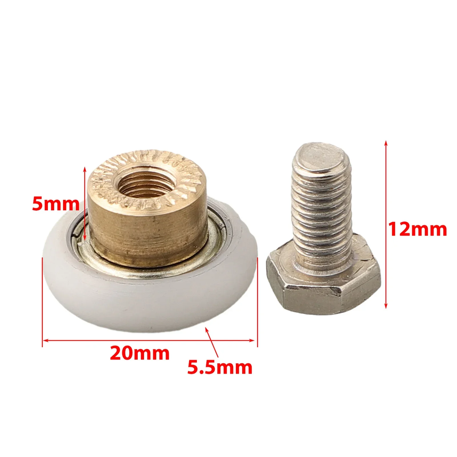 Runners Door Rollers 2 *Screws 4-8mm 6-8mm. Brass Centre Stainless Steel Screw. High Quality Practical Brand New