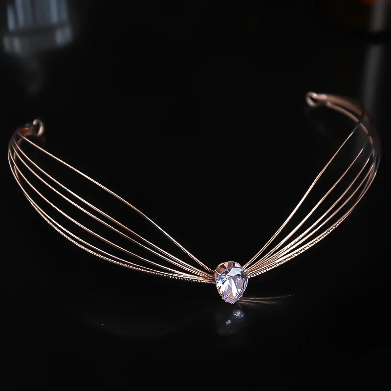 Fashion Water Drop Zircon Rose Gold Silver Color Wedding Hair Accessories Princess Tiaras And Crown Cheap Diadems Women Jewelry