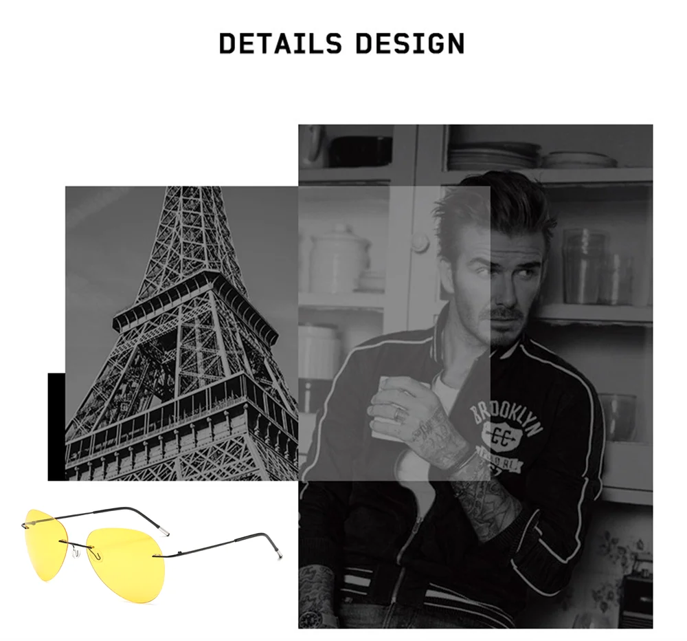 VIVIBEE Ultraleichte Piloten-Nachtsichtbrille für Herren, polarisiert, UV400, gelb, randlos, Luftfahrt-Sonnenbrille für Damen, Schutzbrille – Detail 6