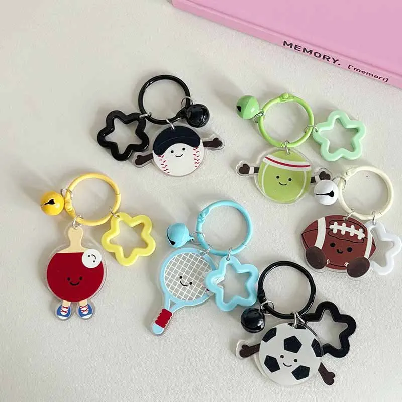 Cartoon Acrylic Badminton Keychain Backpack Hanging Pendant Sports Club Football Keyring Souvenirs Tennis Baseball Accessories