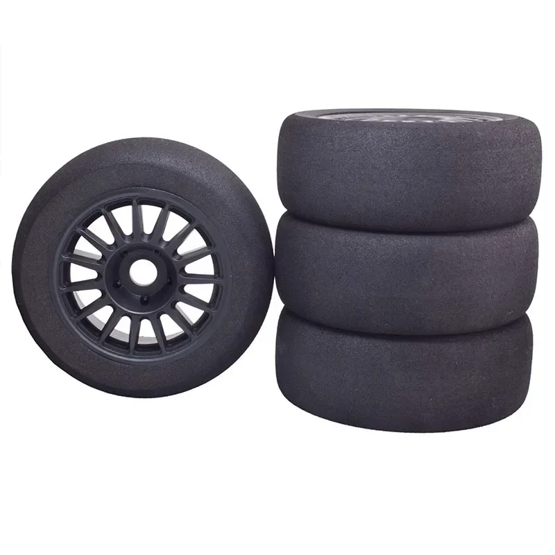 4pcs 1/8 4WD Nitro Off Sponge Tires Flat RunWheel Rim 17mm Hex for 1/8 RV Racing Flat Run S86E Hongnuo X3GT Sponge Tires