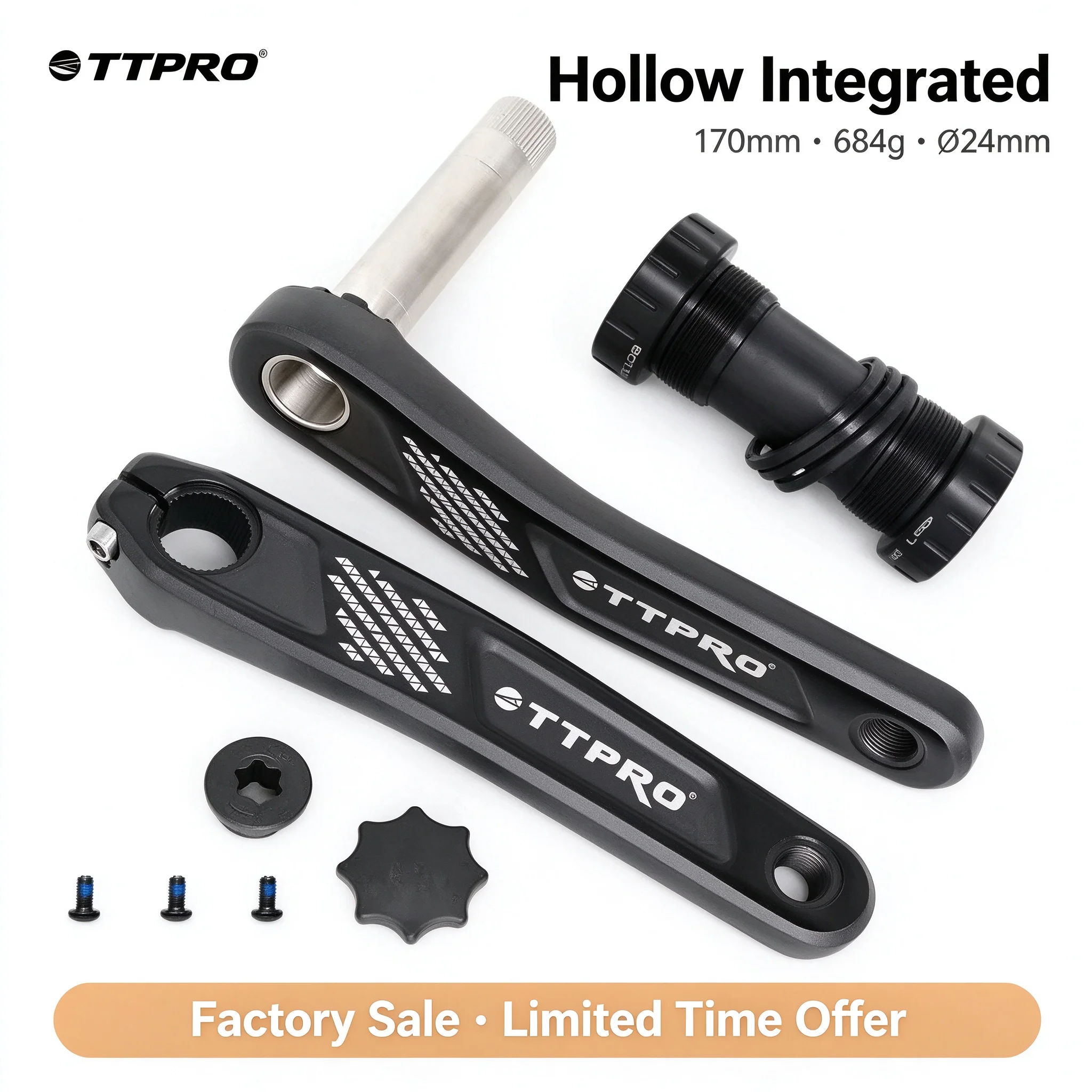 TTPRO TL80 MTB Bike Crankset Hollow Integrated 170mm GXP Single Chainring Narrow Wide Ultralight Aluminum Alloy Bicycle Crank