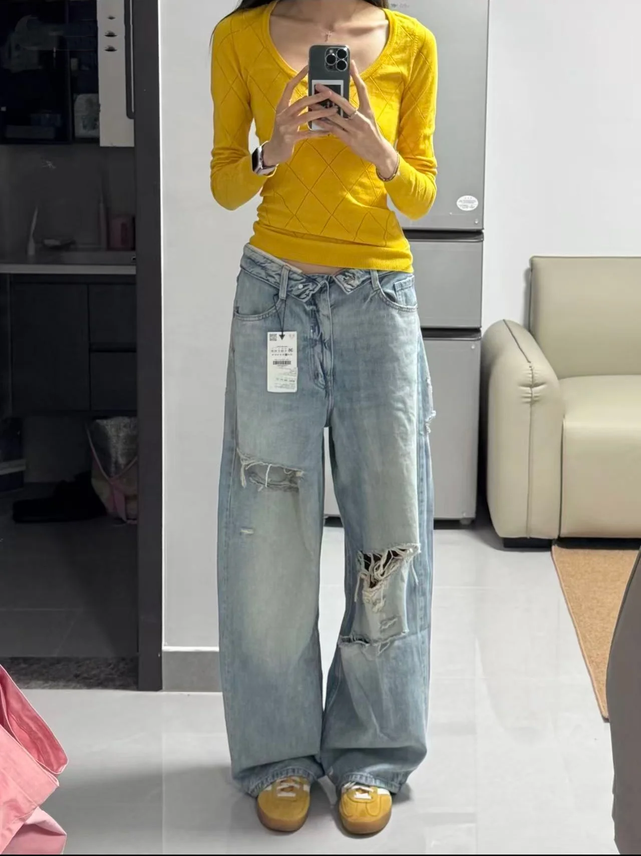 

Spring Summer New Loose Casual Distressed Hem Denim Jeans for Women Vintage Boyfriend Style Medium Waist Cotton Stretch