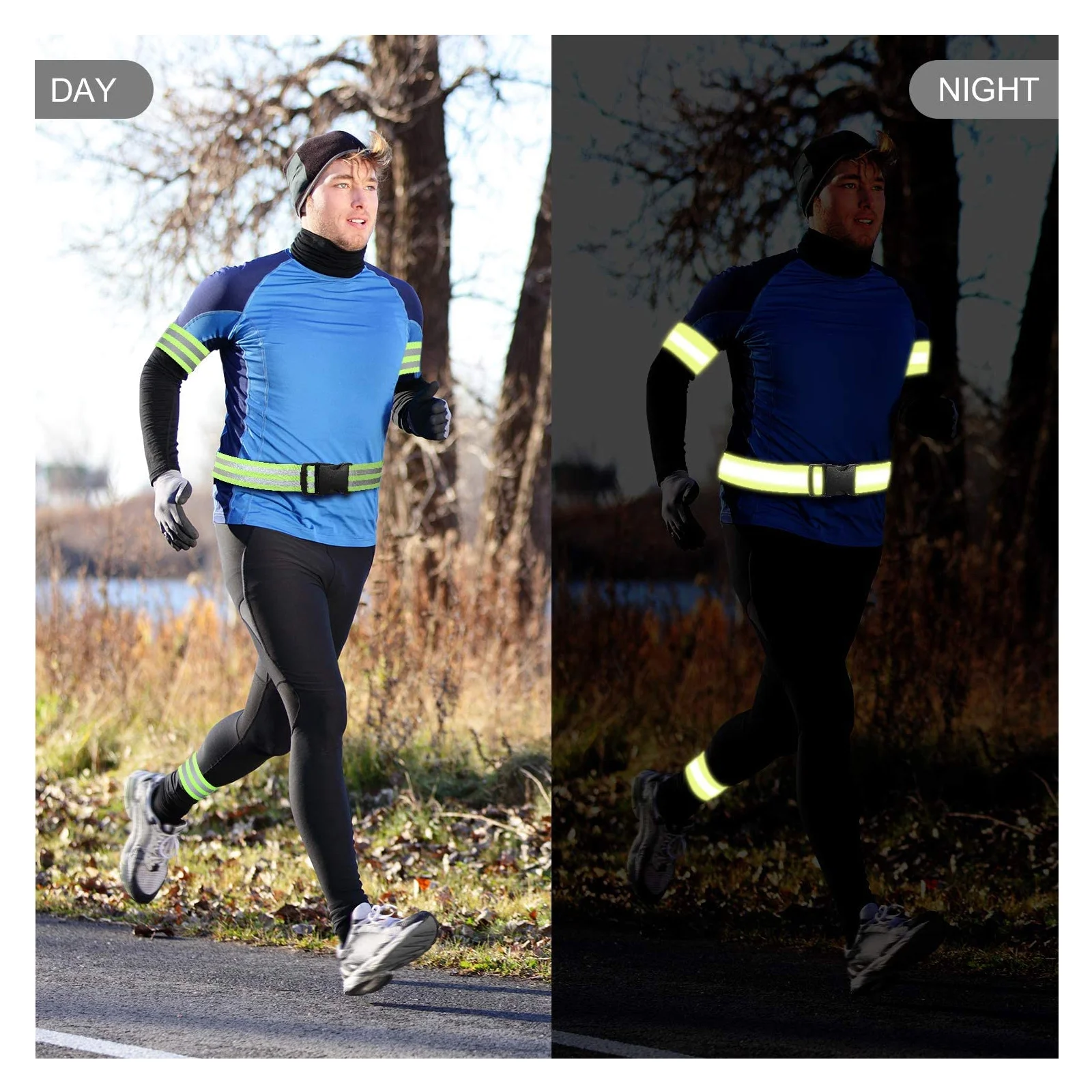 

1 Set Reflective Wristbands Waist Straps Kit Running Cycling Safety Gear Outdoor Sports Workers High Visibility