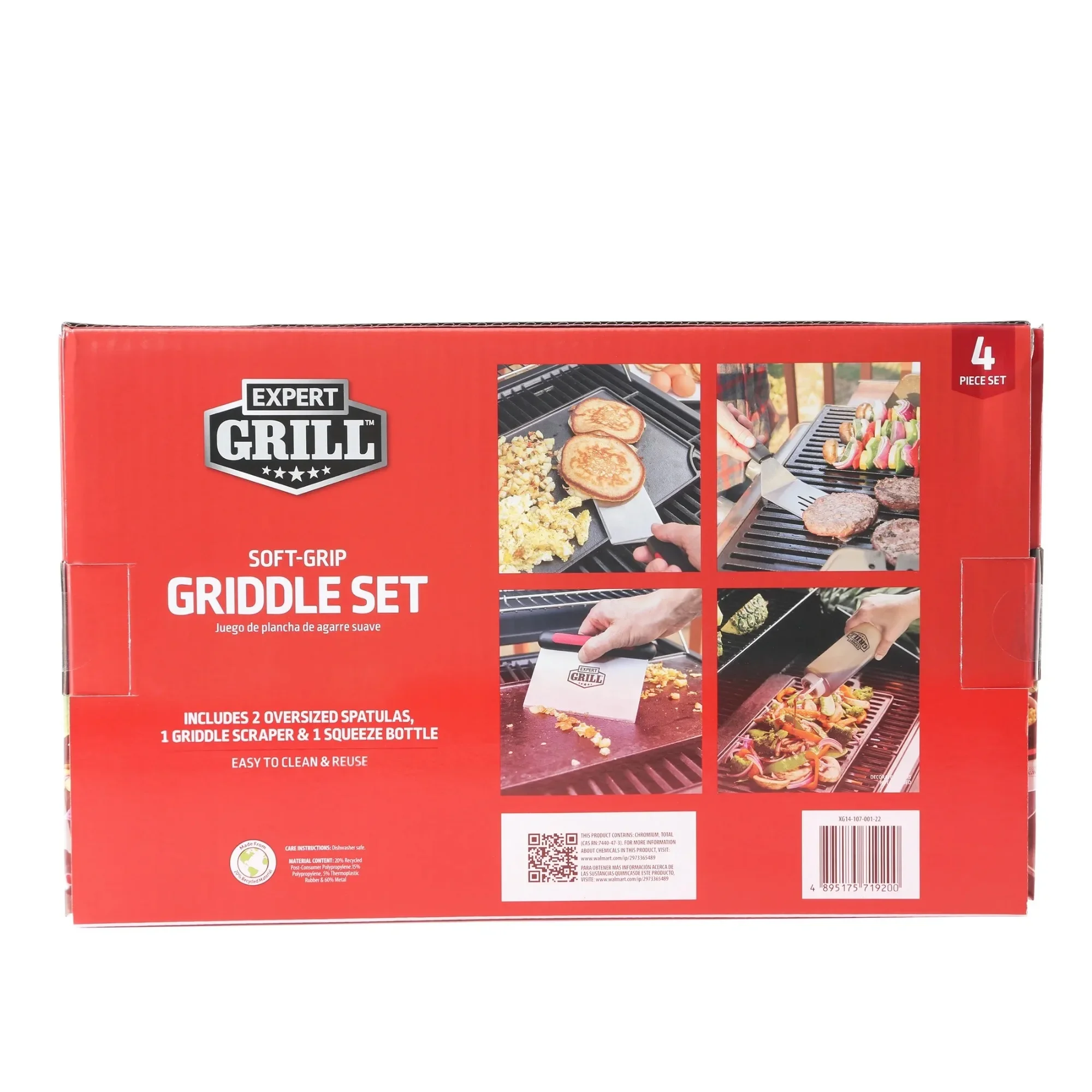 Set di attrezzi per piastra per barbecue in acciaio inossidabile Expert Grill, 4 pezzi, include spatola, raschietto, bottiglia