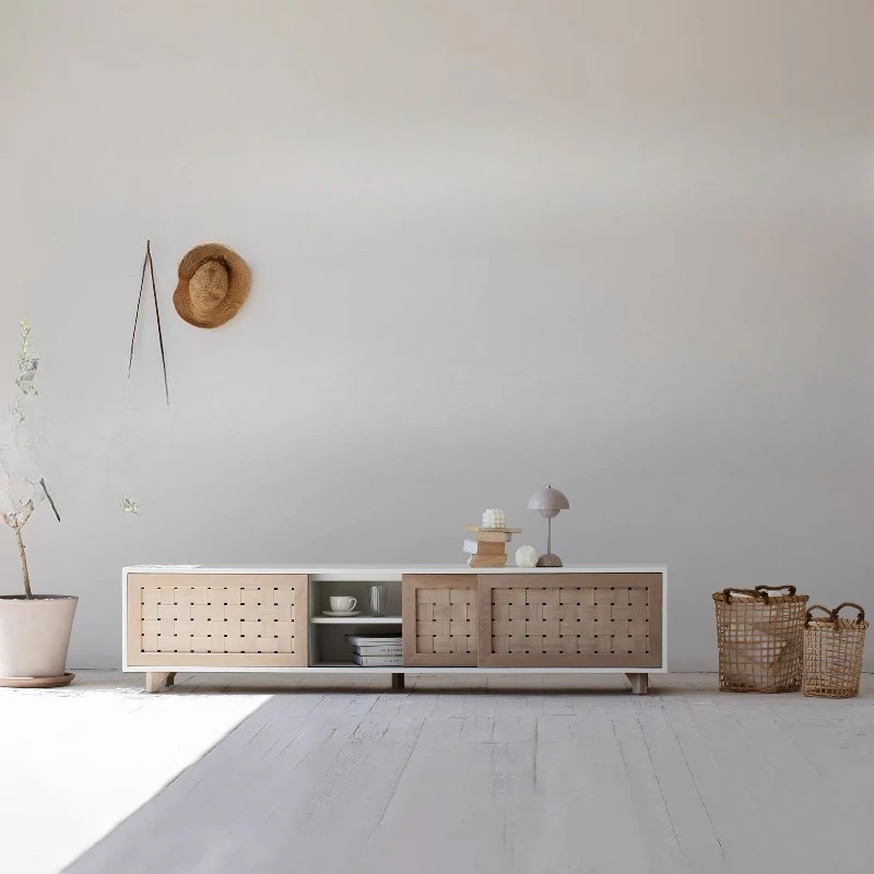 Modern Vintage Style Lightweight Wooden Sliding Door TV Cabinet, perfect for hotel or home use