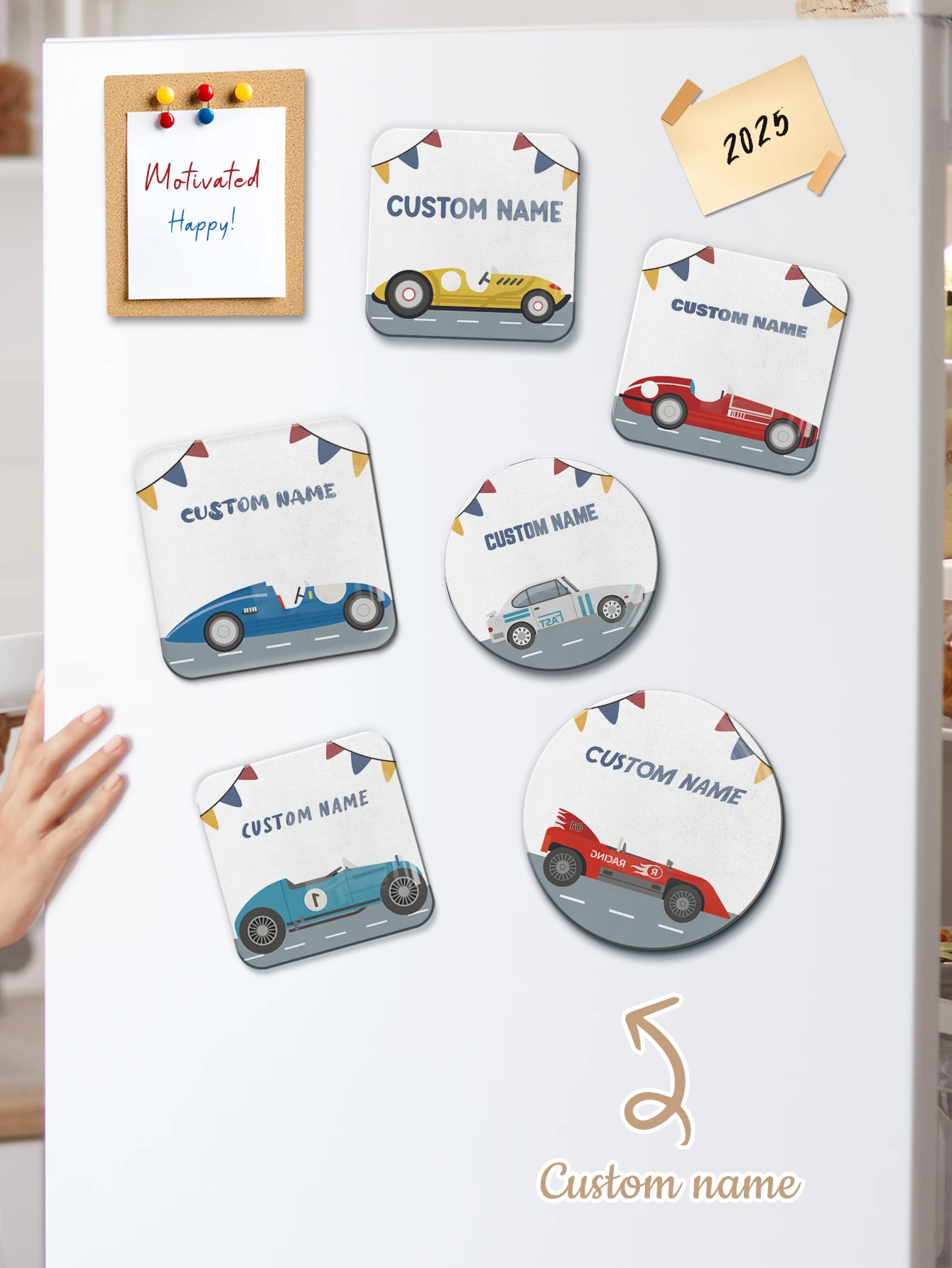 

Customized Racing Car Name Acrylic Refrigerator Magnet Personalized Gift Home Kitchen Catering Whiteboard Home Decoration