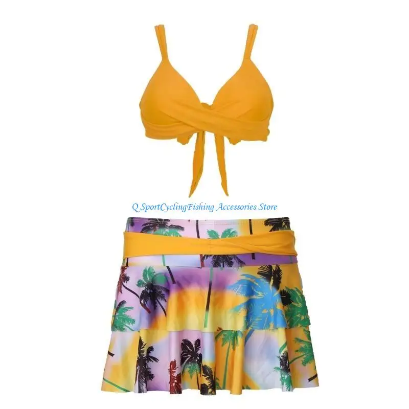 ملابس سباحة نسائية مكشكشة مكونة من قطعتين بدلة استحمام بيكيني عالية الخصر للتحكم في البطن #5