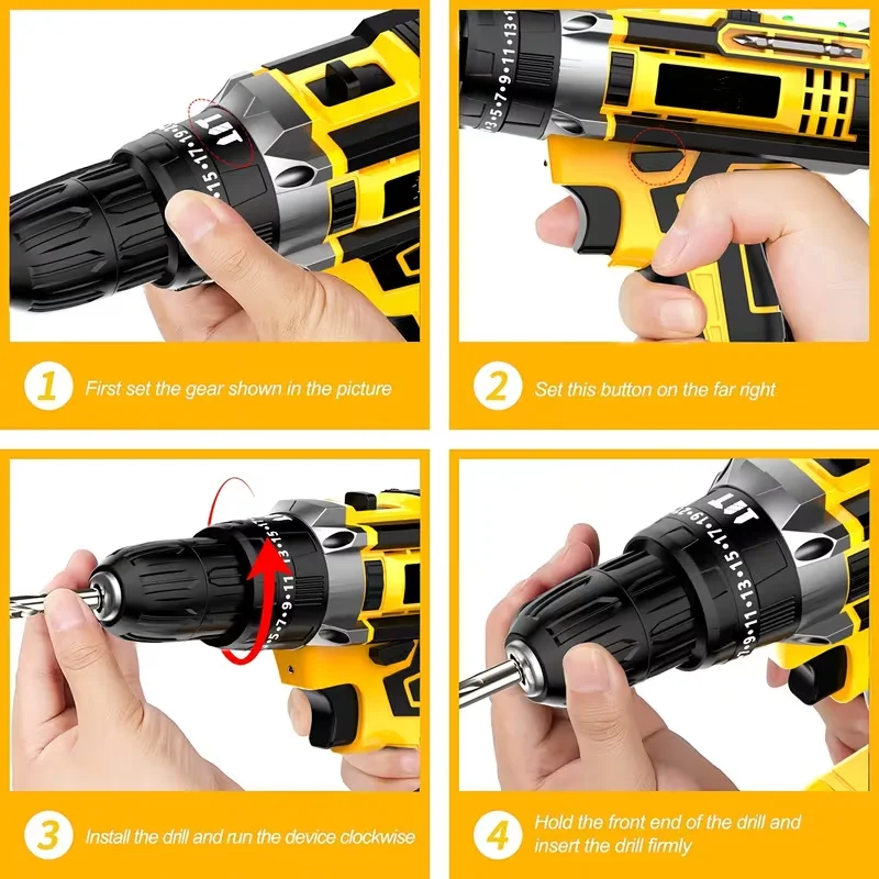 Lithium Battery Cordless Electric Screwdriver, Multifunctional Electric Hand Impact Drill Combo Tool Set, Portable Power Drill Kit for Household Daily Repair & Home DIY Working