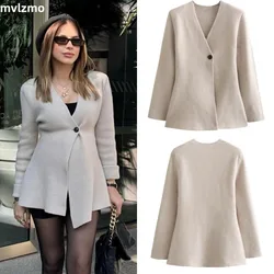 Female Fashion Long Sleeve V-Neck Single Button Casual Loose Outerwear Coat Women Elegant Solid Vintage Slim Cardigan Top