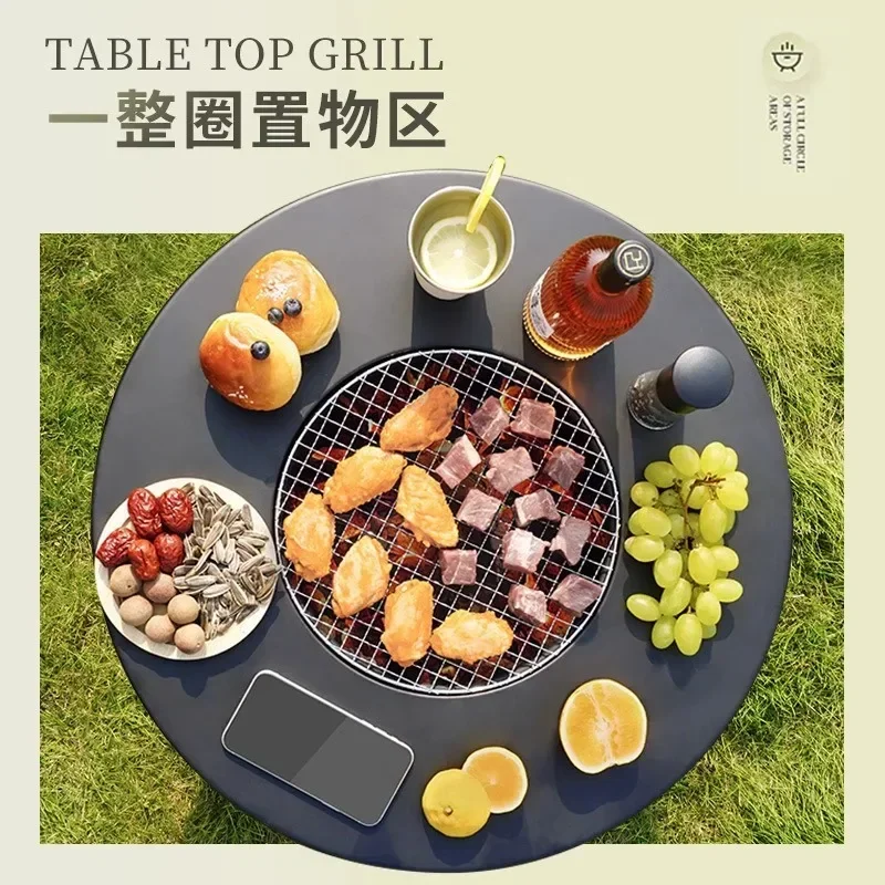 Outdoor household barbecue grill foldable fire pit courtyard indoor heating stove hot pot small round table