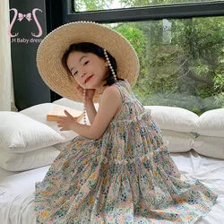 Sweet Girls Summer Floral Fairy Dress Children's Vest Cotton Skirt Suspender Dresses Soft Skin-friendly 1-7 Y Kids' Clothing