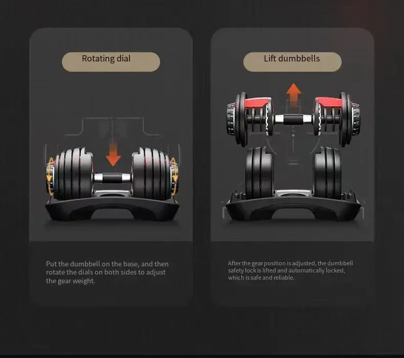 Commercial Cast Iron ดัมเบลปรับได้ 24KG ฟิตเนสดัมเบลคู่ปรับน้ําหนัก Dumbbells ชุด